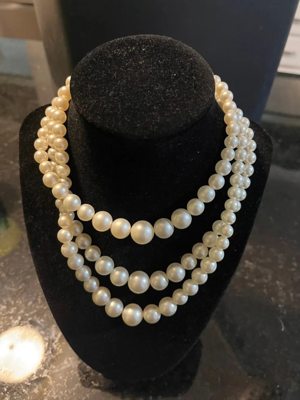 Classic Triple-Strand Pearl Fashion Necklace – Cream Pearls - Picture 1 of 2